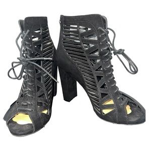 XOXO black lace-up block heels. Size 8